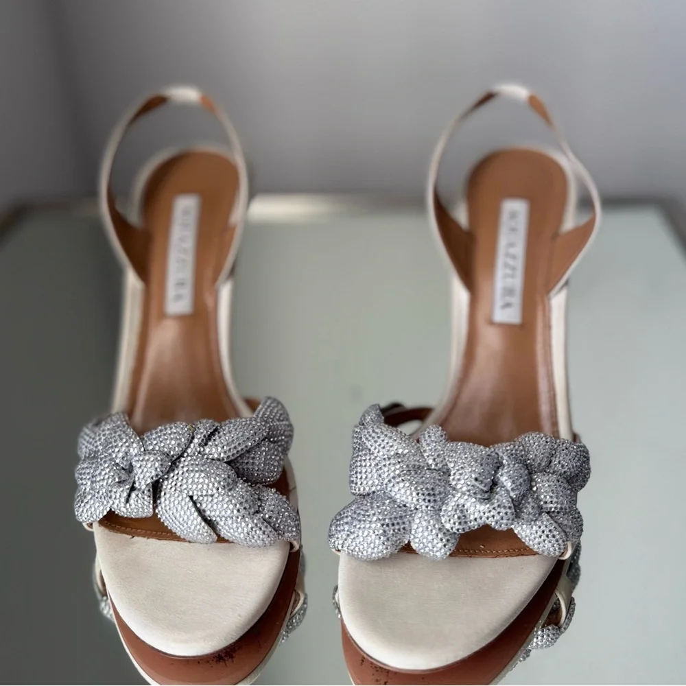 Aquazzura Galactic Flower 95 satin sandals $1,450 37.5 - Picture 13 of 14